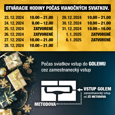 OTVÁRACIE HODINY POČAS VIANOČNÝCH SVIATKOV