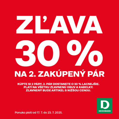 Extra zľava 30 % na druhý pár obuvi v Deichmanne!