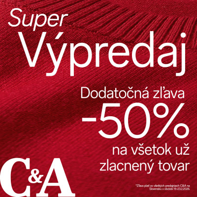 C&A - Dodatočná zľava 50 % na všetok už zlacnený tovar